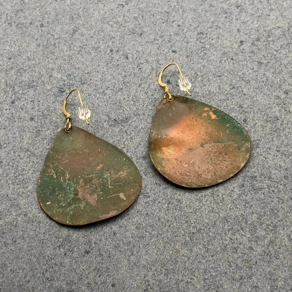 Rustic Teardrop Dangle Earrings Primitive BoHo Patina Pierced Hook - Picture 3 of 5